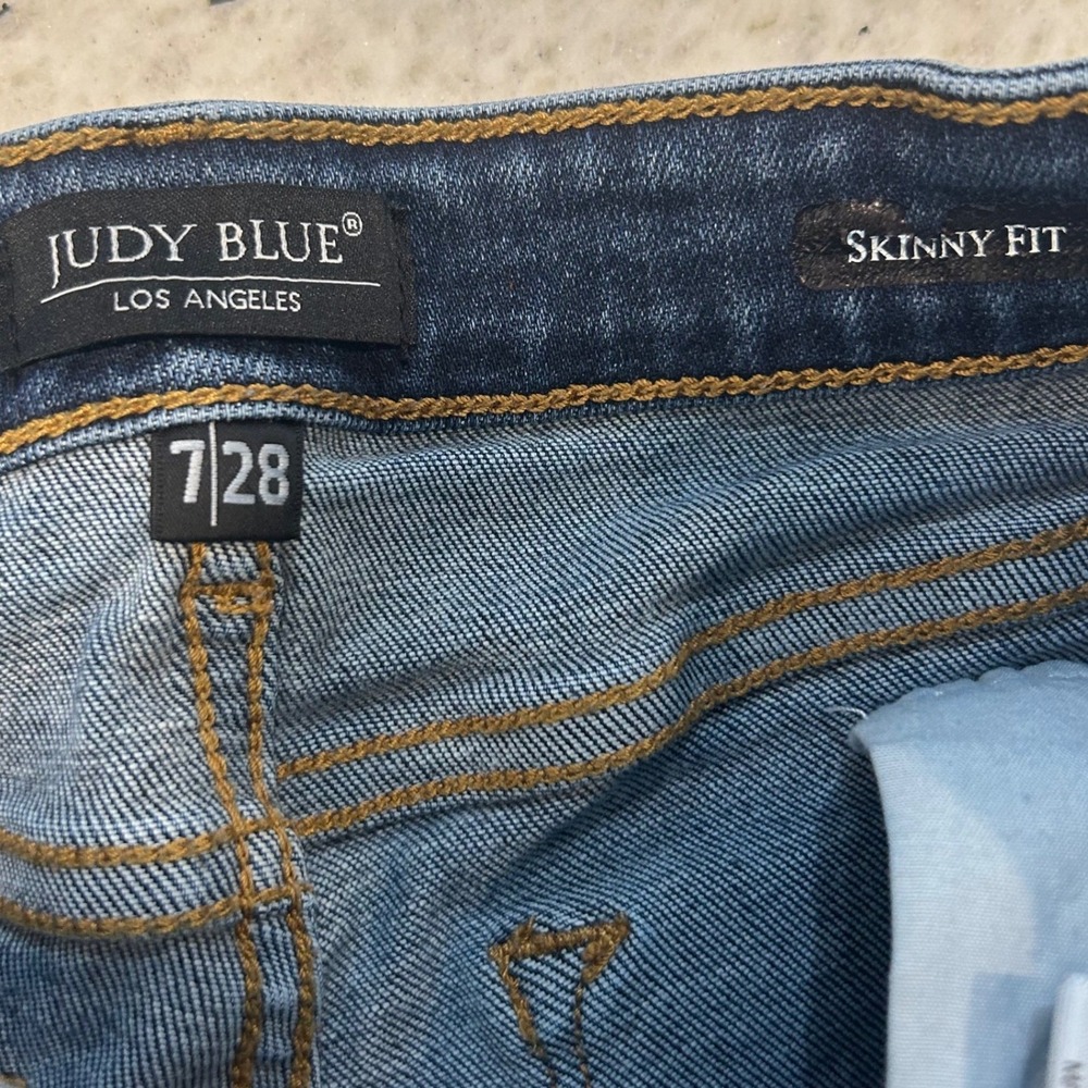 Judy Blue Skinny Fit Jeans Women Blue Frayed Raw Hem High Rise Stretch 7/28 - Picture 3 of 9